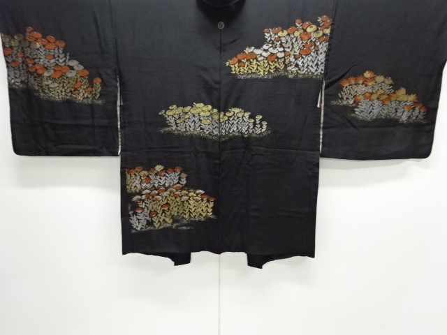 大正ロマン　万寿菊模様織り出し漆一つ紋絵羽織